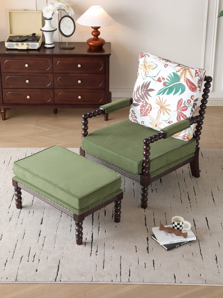 American single sofa chair, bedroom, living room, balcony, medieval solid wood fabric