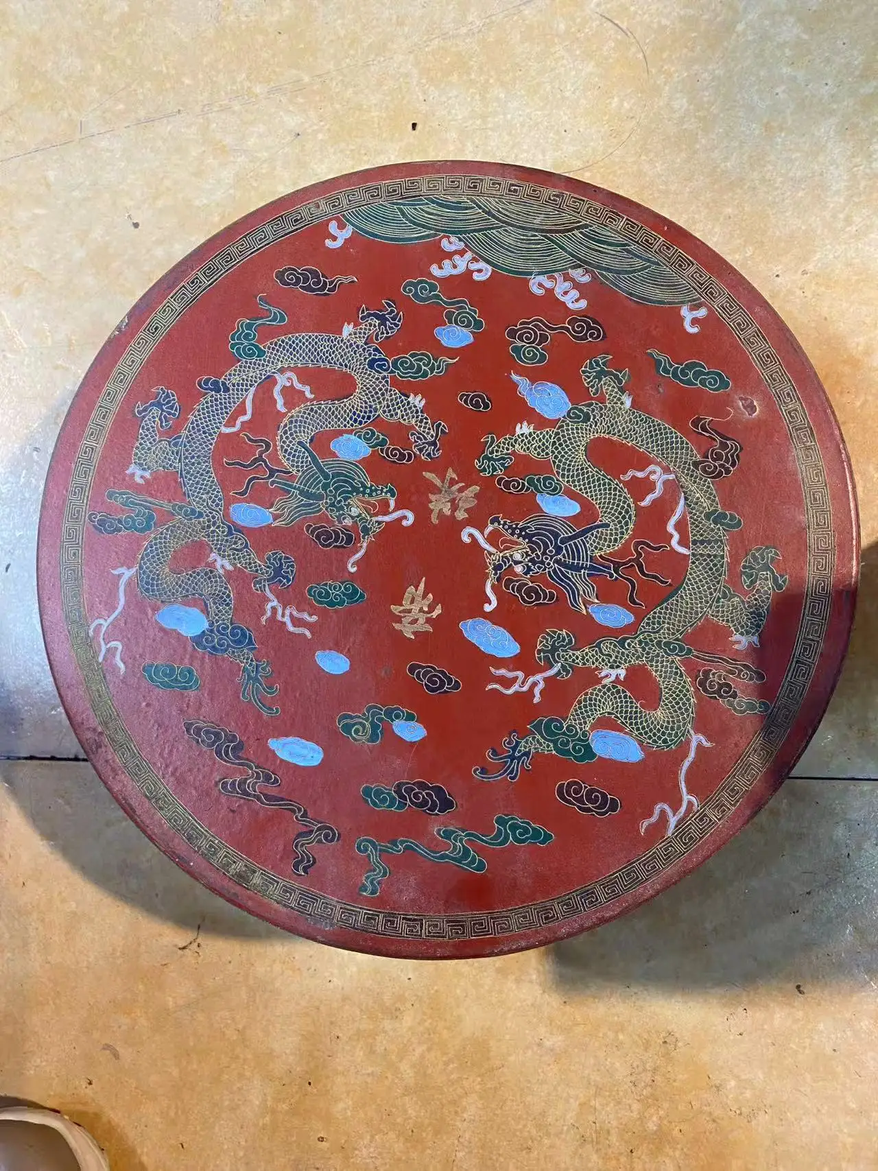 

1 шт. Подарочная коробка в винтажном стиле «Двойной Дракон и Счастливые Облака», круглая, для бусин Дзи, в дворцовом стиле, 300×100 мм