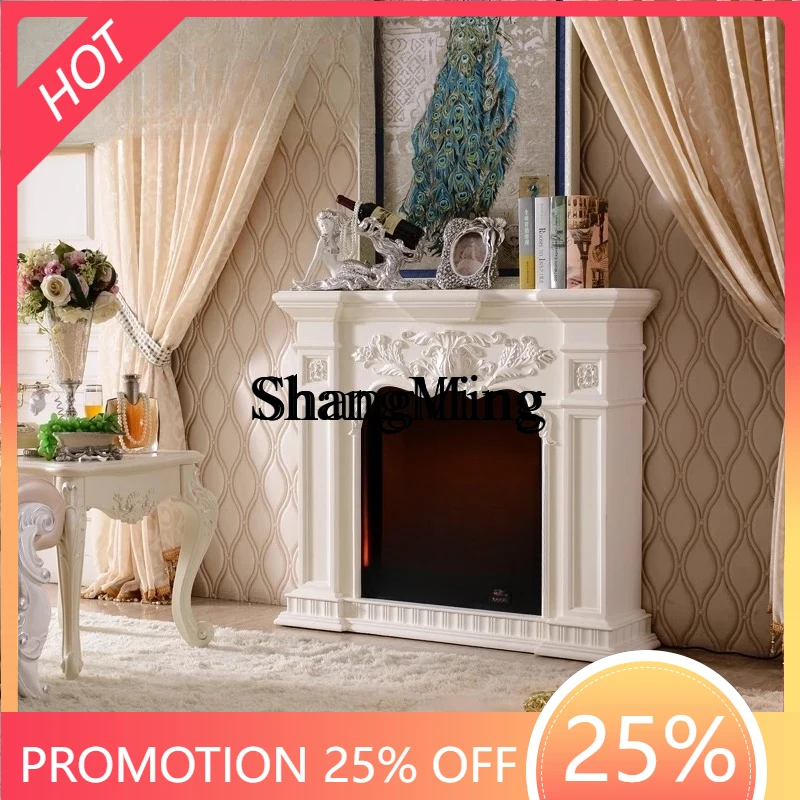 

CL Fireplace Decorative Cabinet Solid Wood Electric Fireplace Core Vintage White Living Room TV Cabinet Fireplace Stand