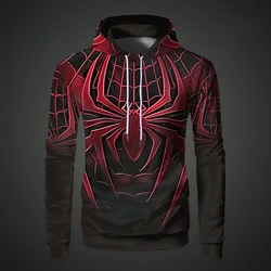 Sudadera con capucha con estampado de araña para hombre, ropa deportiva de color rojo, de gran tamaño, Retro, de alta calidad, a la moda, otoño