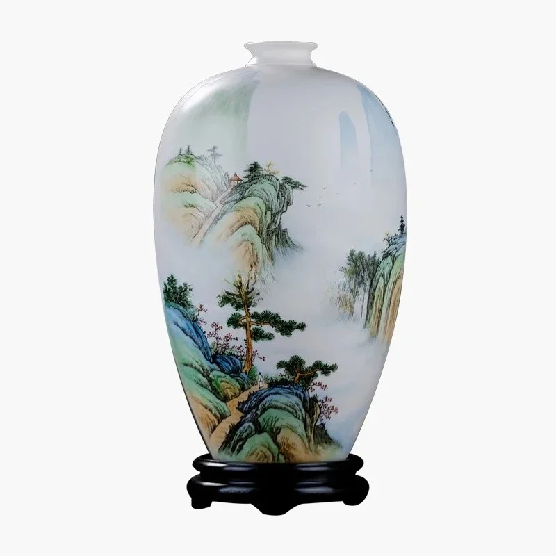 Suet jade ceramic hand-painted empty valley mountain sound in the rich vase vase, Chinese living room ornament home decoration