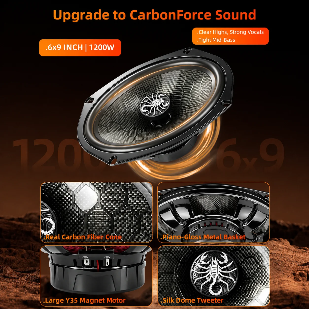 XPIAA 2pcs 6x9inch scorpion coaxial speakers 1200W Enhance audio effects. Universal upgrade and modification for automobiles.