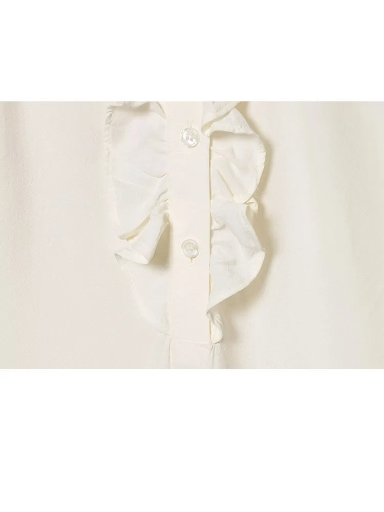 HH レディース 2026 春ファッション 無地 フリル襟 ビスコース プルオーバー トップス 女性用 エレガント ボタン飾り カジュアル 長袖シャツ