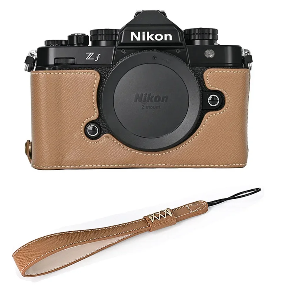 Palm Print  Camera Half Body Case for Nikon Zf ZF Z f PU Leather Battery Opening Bottom Cover With Hand Strap