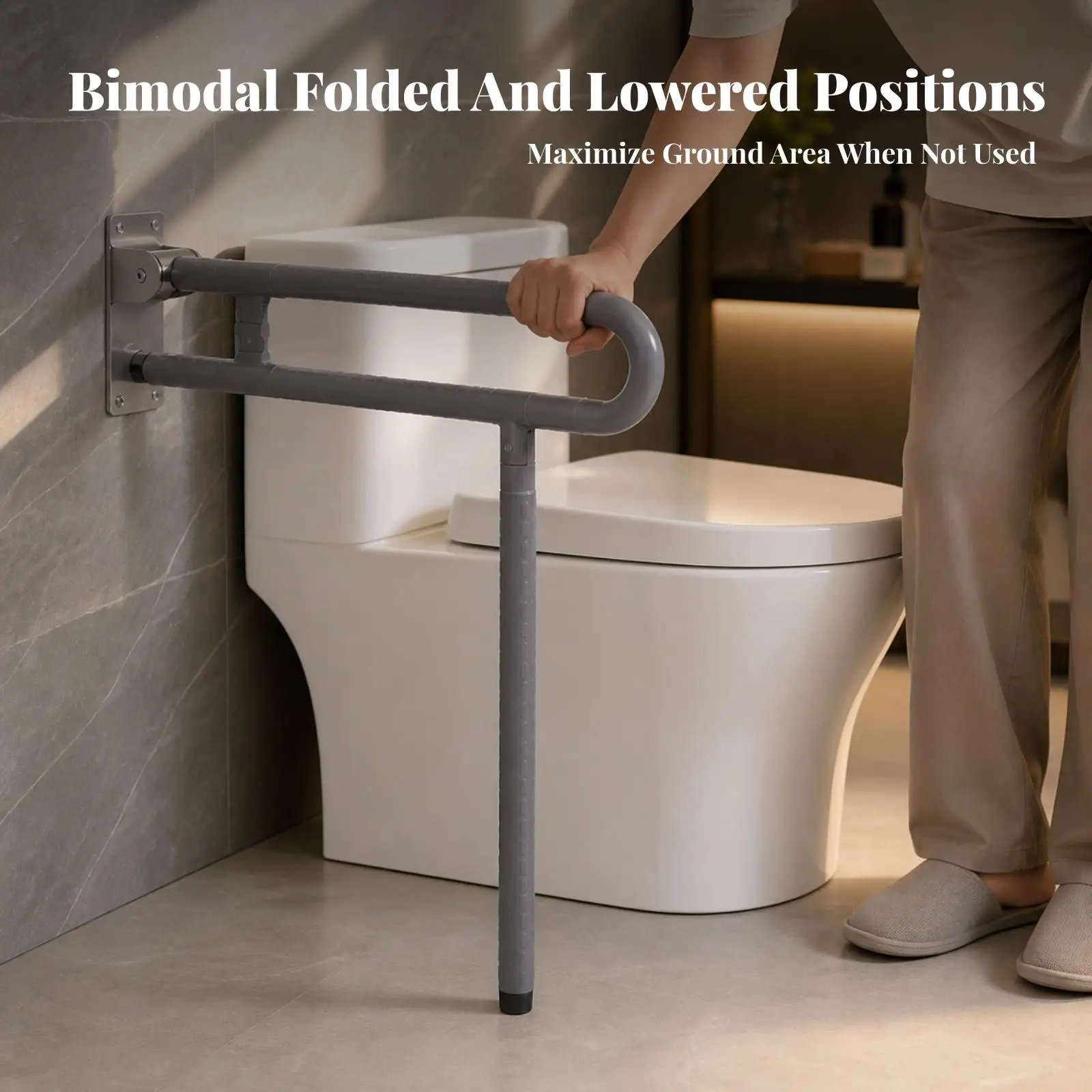 Heavy Duty Safety Grab Bar for Bathroom Stainless Steel Flip Up Handicap Rail Wall Mounted Shower Support