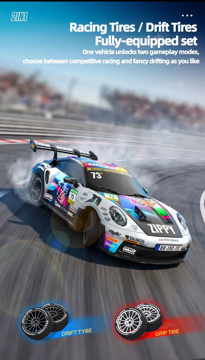 JXC PO4302 1:43 Mini High Speed 4WD RC Drift Racing Car 2.4G 20KM/H Full Proportional Throttle 8‑Color LED Light Hobby Toy Gift