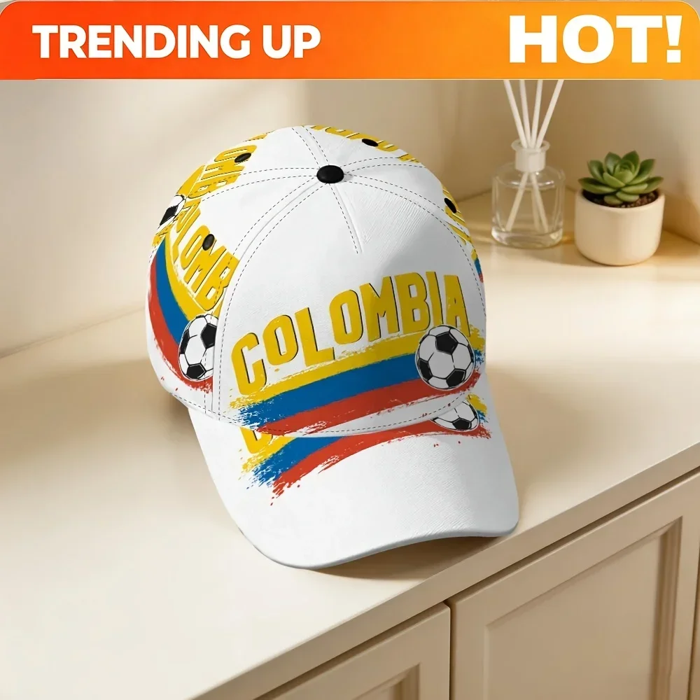 Customization 1-Pack 2D Flat-Print Colombian Flag Football-Inspired Baseball Cap - A Casual, Adjustable Cap That Fits Comfortabl
