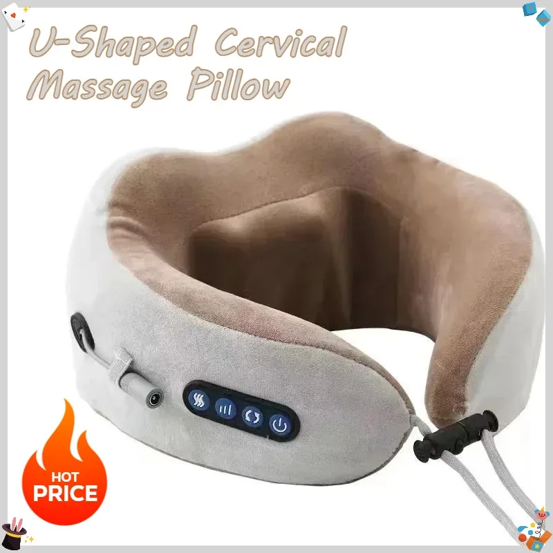 

U-образная массажная подушка для шеи для дома/офиса с функциями подогрева, вибрации и разминания Электрический массажер для шеи и плеч
