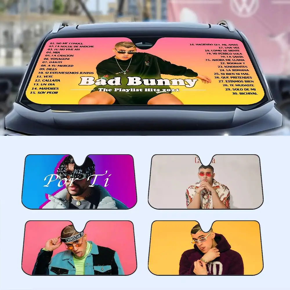 

Rapper B-Bad Bunny Front Window Sunshade Black UV Protection Blackout Cloth Windshield Visor Auto Curtain Sunshade Gifts