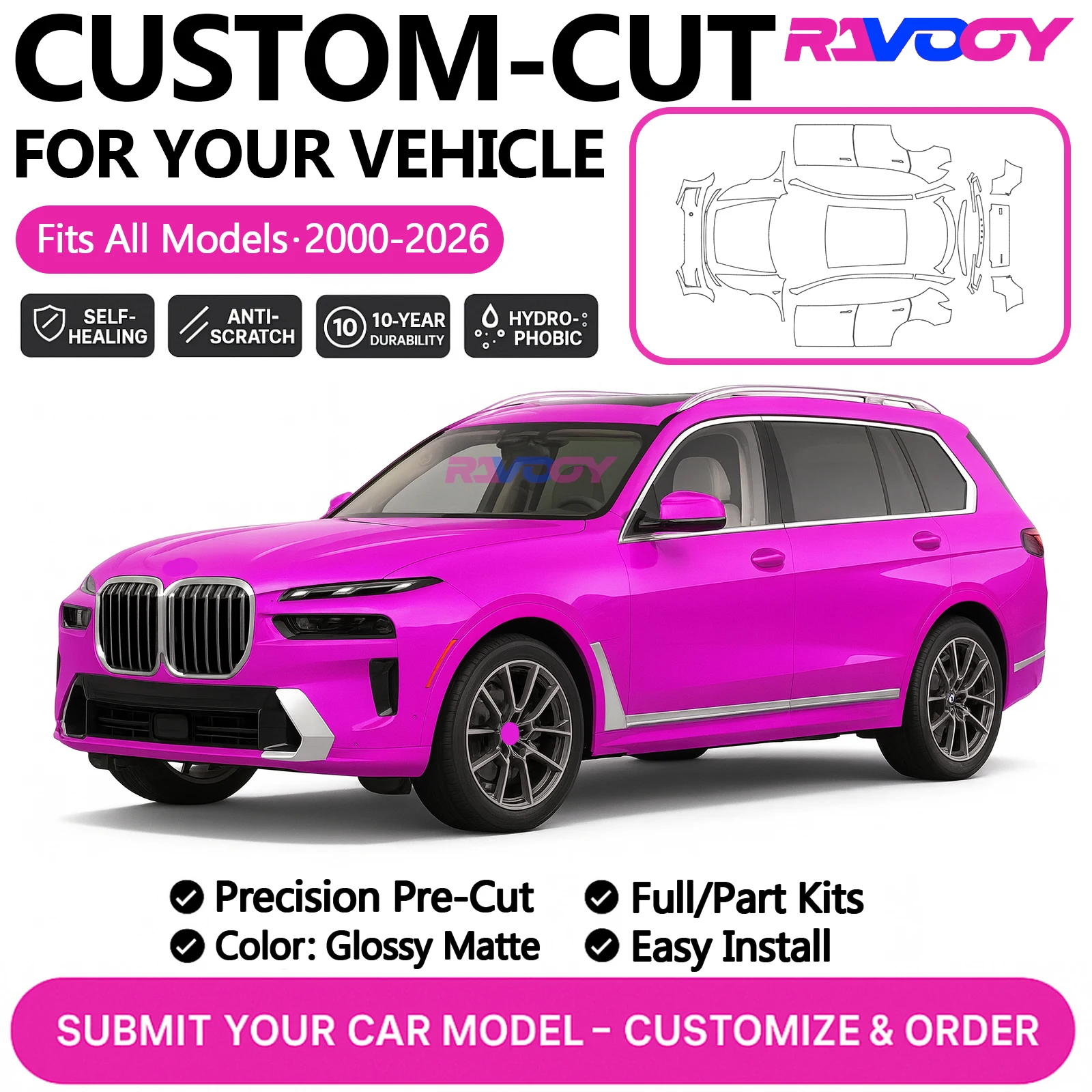 

Custom Precut PPF Kit For BMW X1 X2 X3 X4 X5 X6 X7 XM 2024–2026 Paint Protection Film Gloss Front bumper full car door front Kit