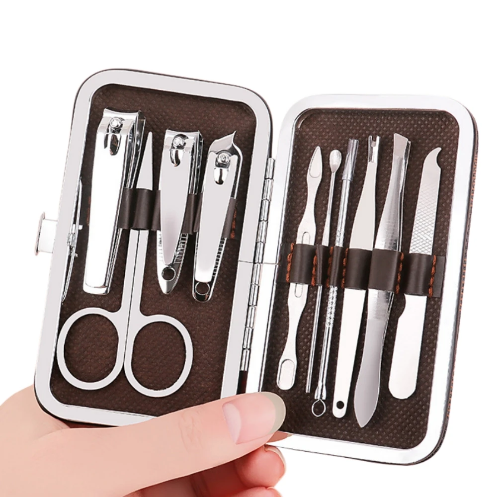 Aço inoxidável Manicure e Pedicure Tool Set, Nail Clipper, Ear Spoon, Nail Clippers, Cortadores Profissionais, 10Pcs