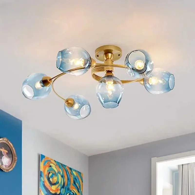 

Postmodern Creative Ceiling Chandeliers Magic Bean Glass Ball Ceiling Light Restaurant Living Room Kitchen Cafe Decor Fixtures