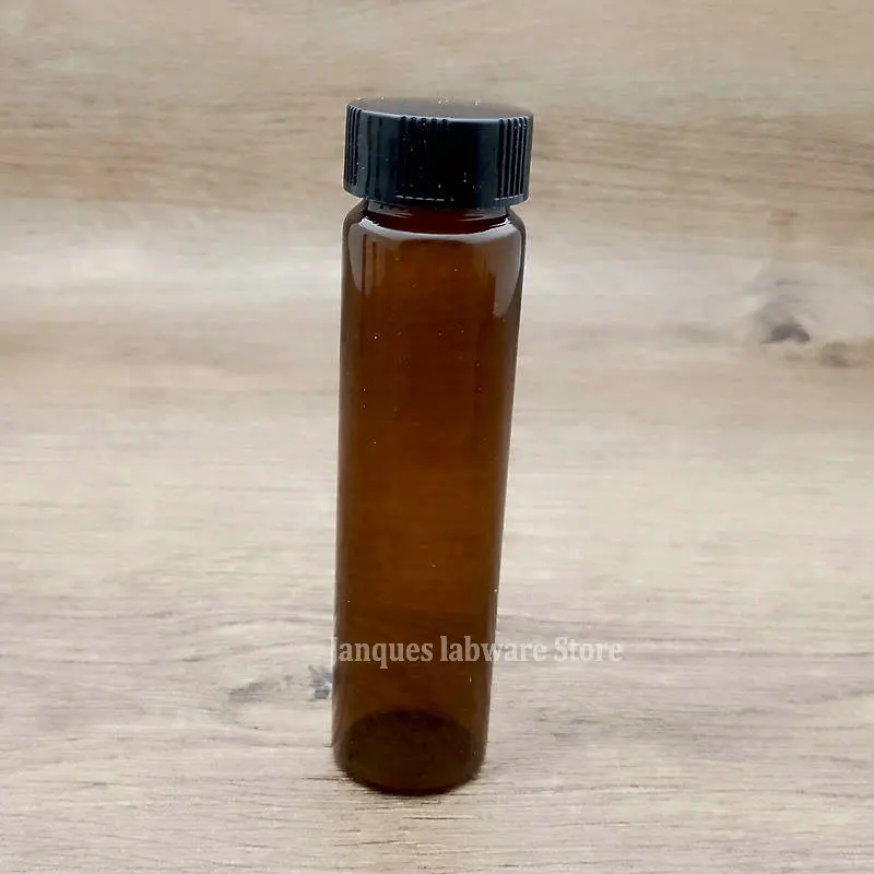 Butelka laboratoryjna 2/3/4/5/10/15/20/30/40/50/60ml z bursztynowego szkła na próbki, brązowa fiolka na odczynniki z plastikową nakrętką. — zdjęcie produktu 4