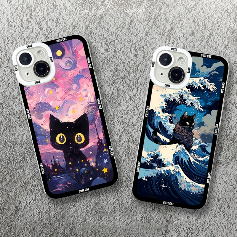 

Cute Black Cat Soft Clear Phone Case For Xiaomi 11 Lite 5G NE 14 13T 13 12T 12X 12 Poco M6 X5 F5 X3 Pro X6 Shockproof Back Cover