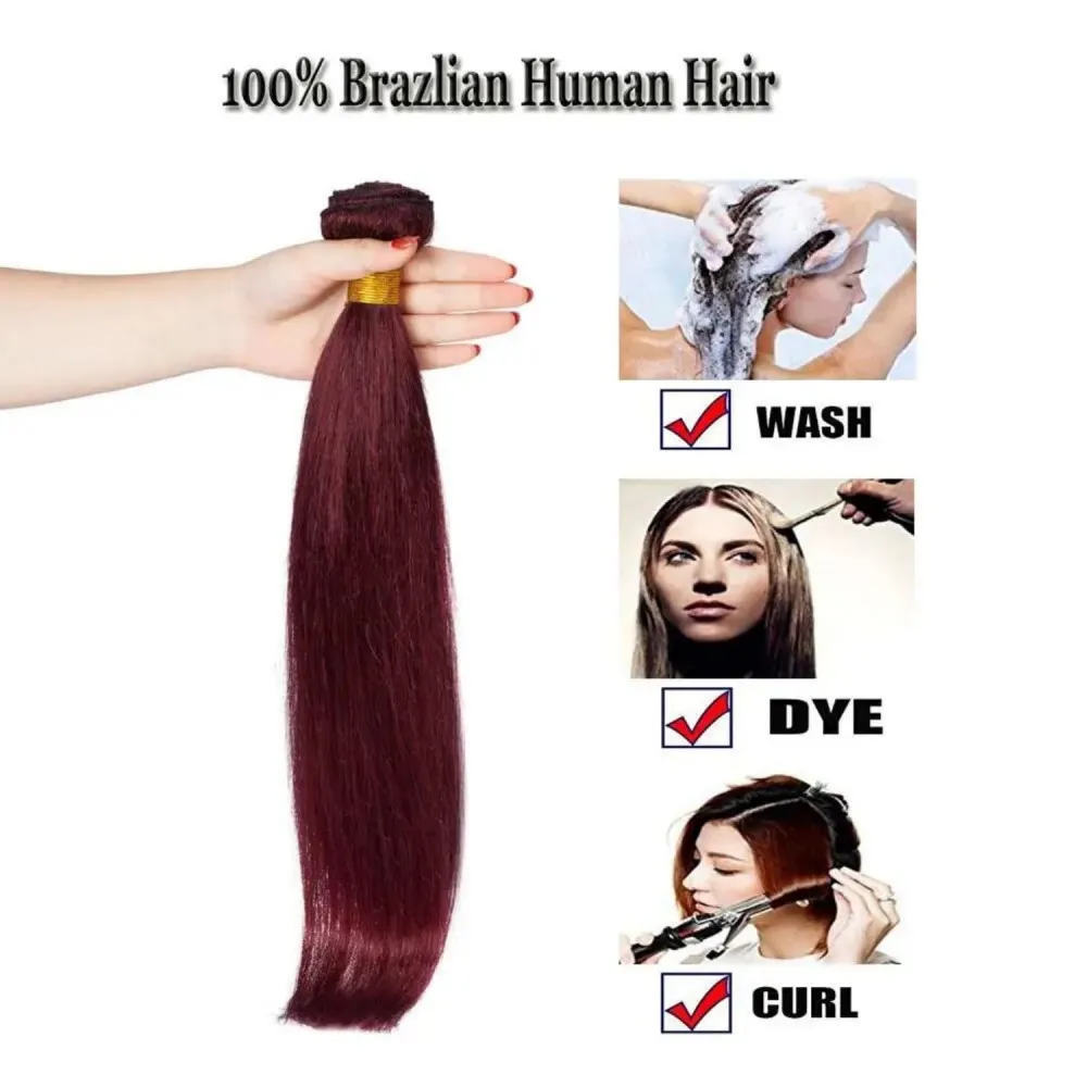 Recht Menselijk Haar Bundels 99j Rood Braziliaans Echt Menselijk Haar Bundels Dubbele Inslag Volledige Hoofdverlengingen 22 24 26 Inch Remy Haar