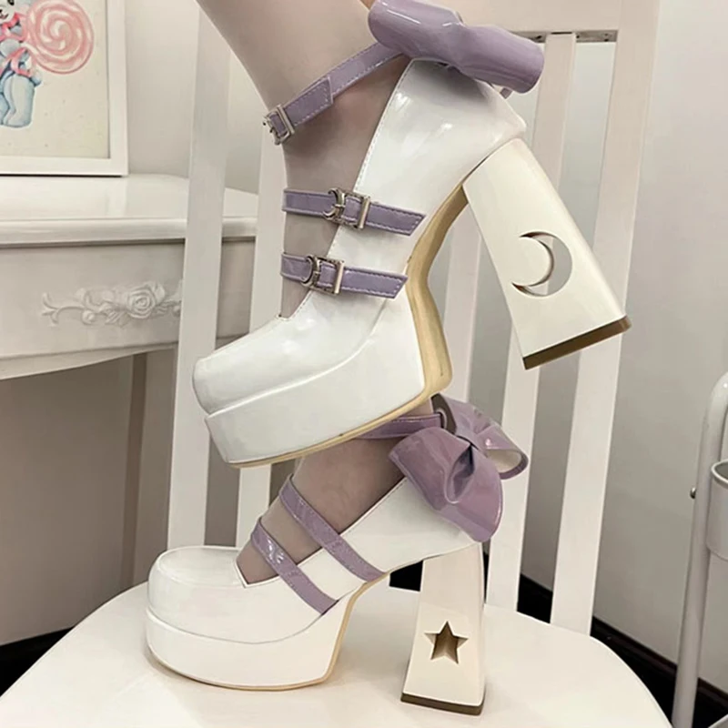 Chunky Platform High Heels Pumps Women 2023 Spring Punk Thick Heel Mary Jane Lolita Shoes Woman Patent Leather Cosplay 