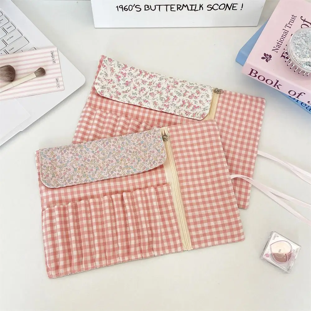 Convenient Makeup Brush Bag Floral Pattern Pink Cosmetic Storage Bag Eyebrow Pencil Box Large Capacity Makeup Brush Organizer