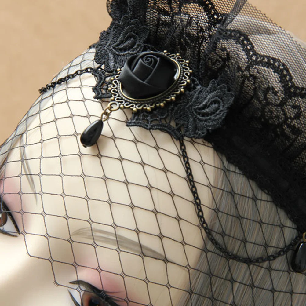 

Wedding Veil Headband Lace Crown Design Retro Bridal Accessory Mysterious Eye-Catching Party Vintage Veil Lace Headwear