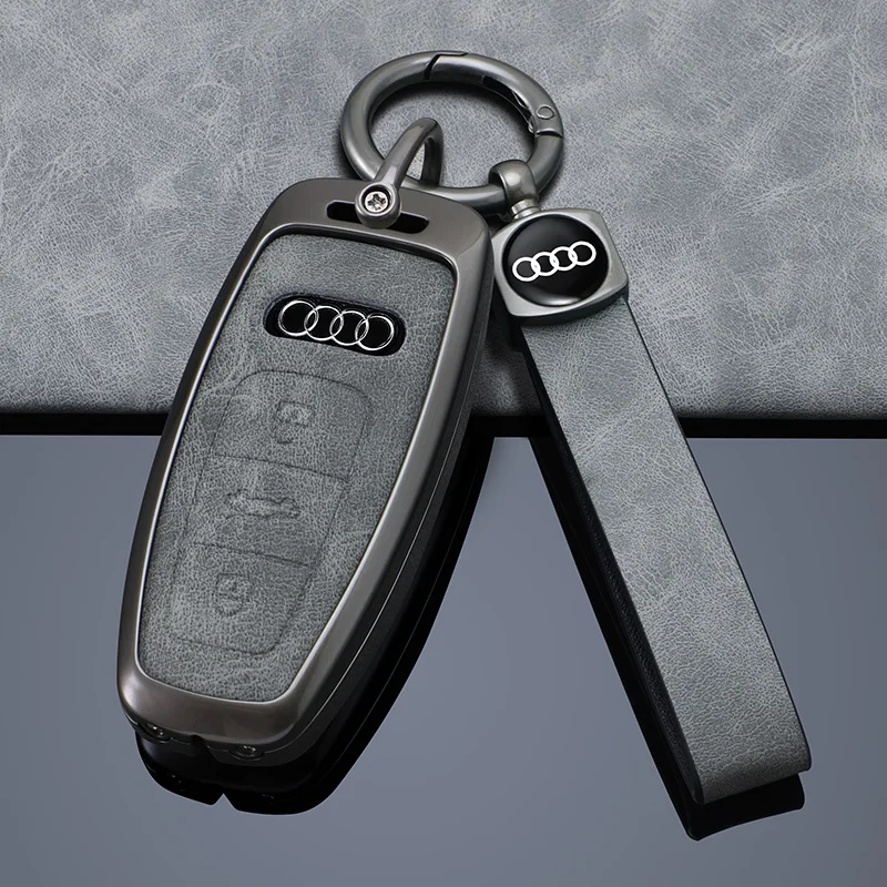 

NEW Zinc Alloy Car Key Cover Protection Case For Audi Q8 C8 A6 A7A8 2018 2019 Auto Styling Keyring Holder Protection Accessories