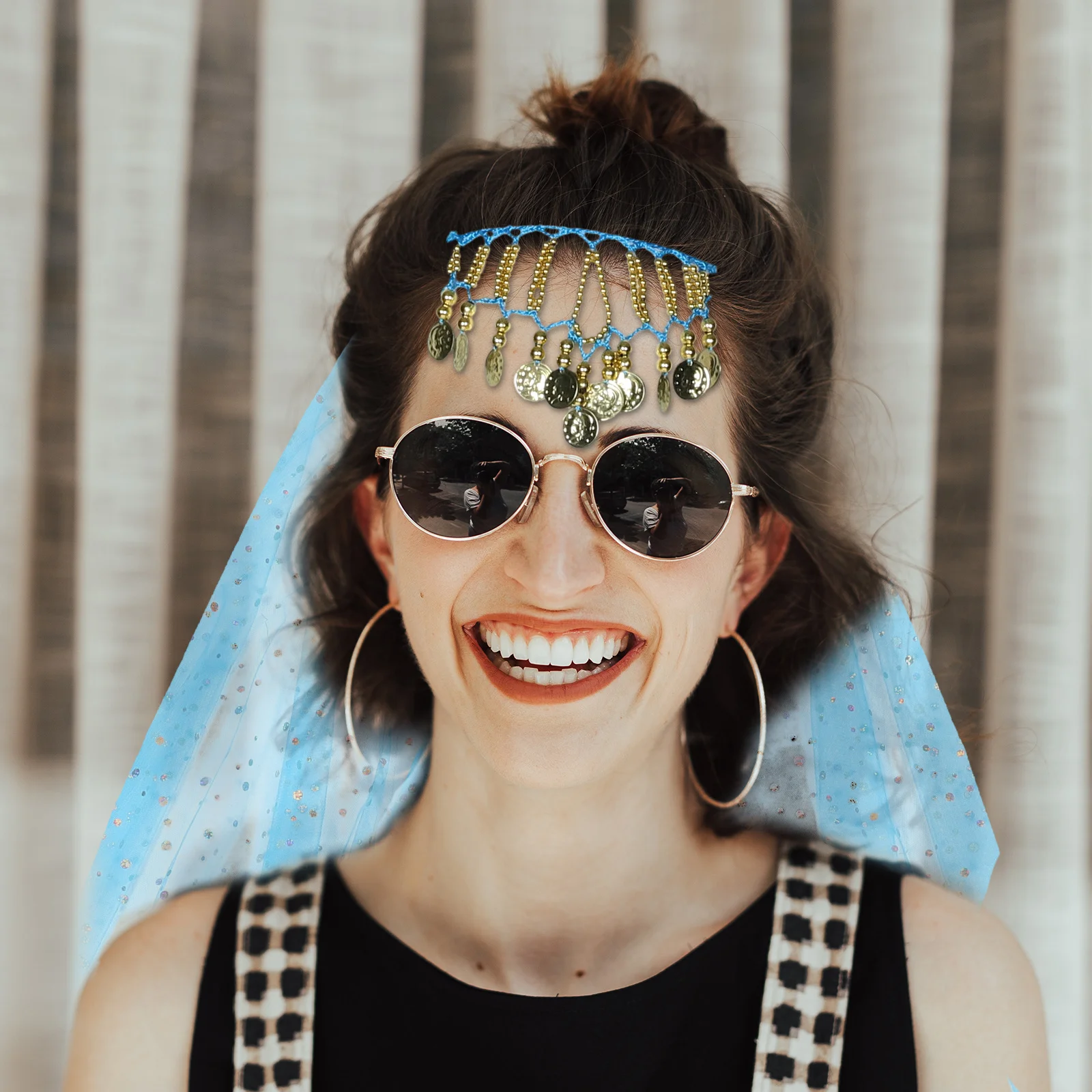 1Set Belly Dancer Head Scarf Set Lightweight Polyester Decorative Hanging Coins Dance Headpiece Indian Style Performance Outfit