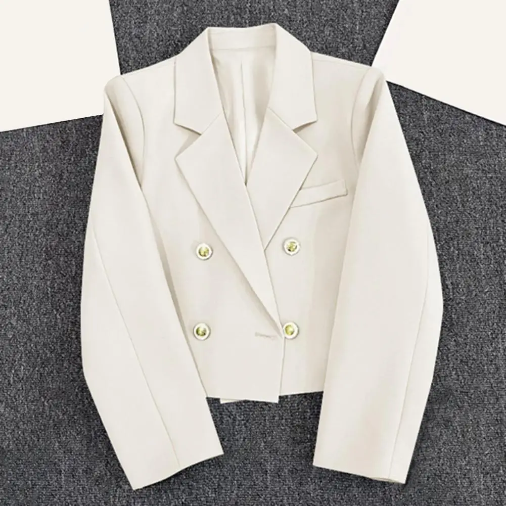 

Women Suit Jacket Elegant Spring Women Double Breasted Lapel Solid Color Cropped Suit Coat Office Business Female Suit Jacket