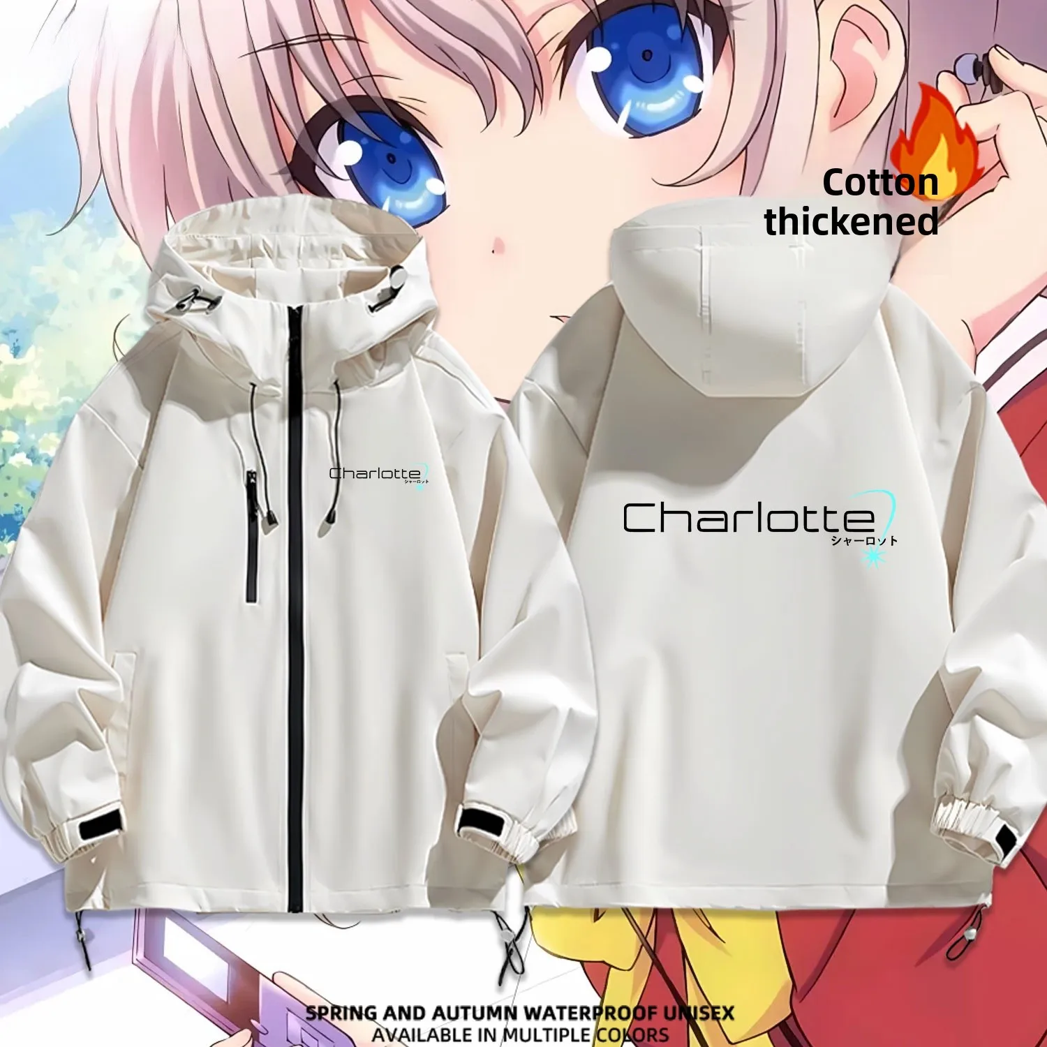 

Thiened Cotton Hooded Jaet Youth Casual Sle Outdoor Wear Waterproof Polyester Fabric ex Spring Autumn Winter Jaet