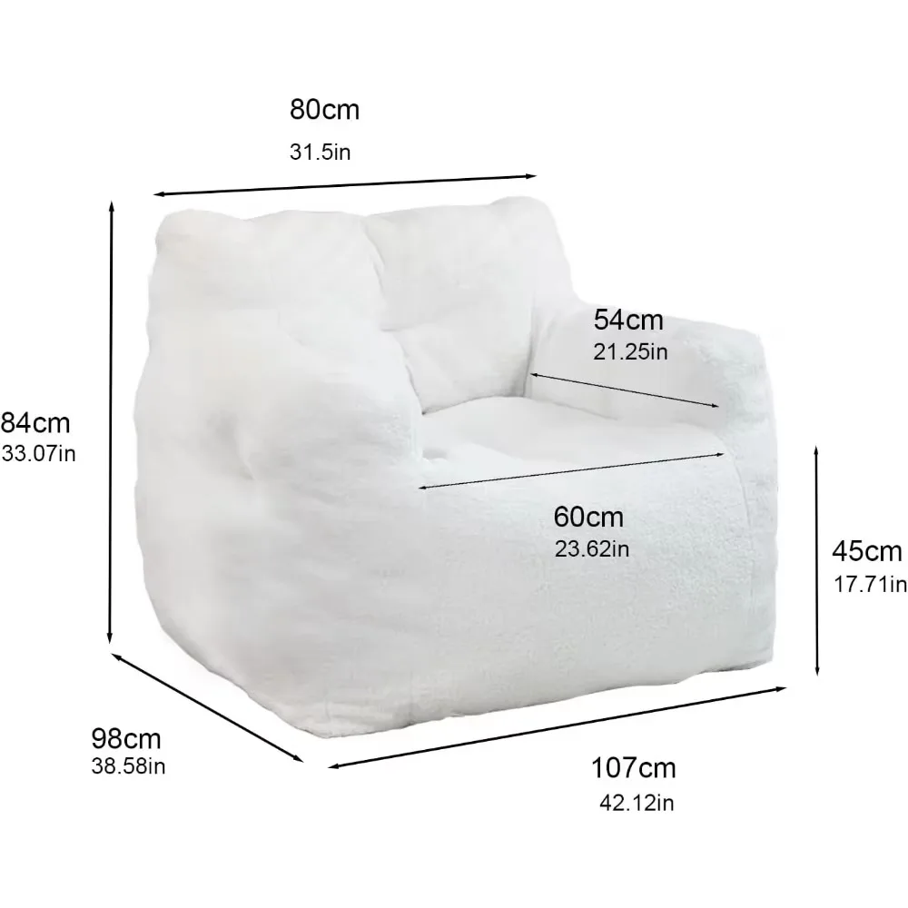 Adult bean bag chairs, giant bean bag chairs with padding, soy bag chairs with faux fur and memory foam with armrests