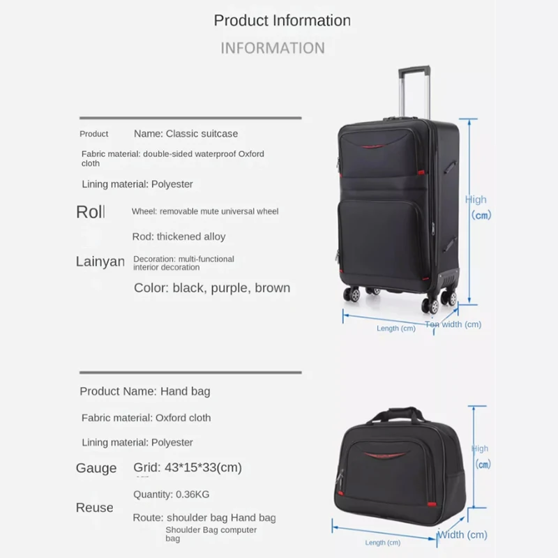 Luggage Oxford Waterproof Trolley Case Large Capacity with Extended 16-inch 28 Inch Set Suitcase Student Travel Lockbox 24 Inch