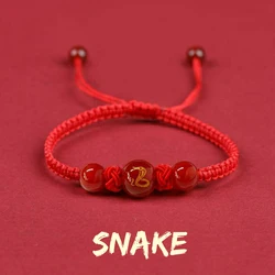 Chinese Style 12 Zodiac Bracelet 2025 Snack Year Lucky Red Rope Bracelet Xmas Near Year Gift