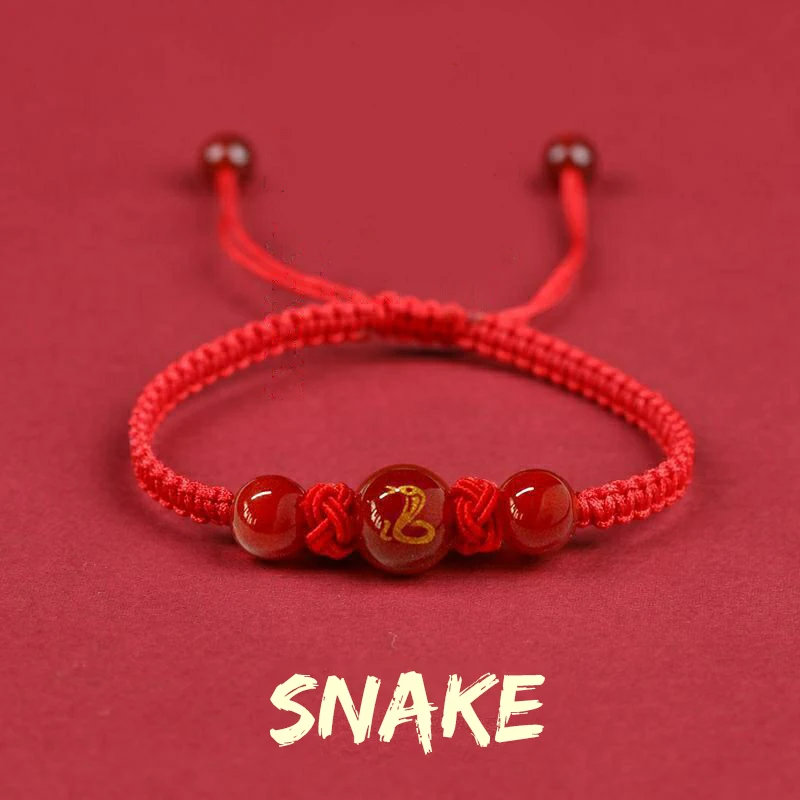 Chinese Style 12 Zodiac Bracelet 2025 Snack Year Lucky Red Rope Bracelet Xmas Near Year Gift