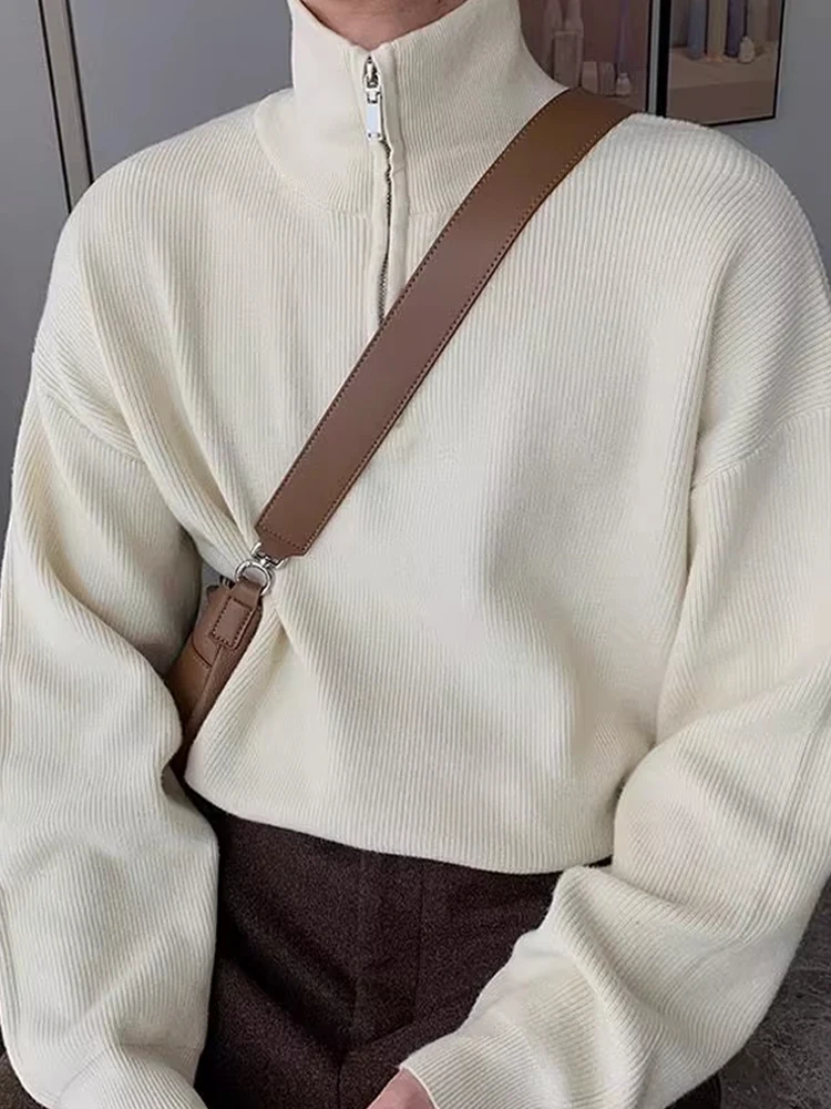 

Корейский мужской осенне-зимний свитер, тяжелая молния, трикотажная верхняя одежда с открытым воротником-стойкой, ленивый Sle Long Sve