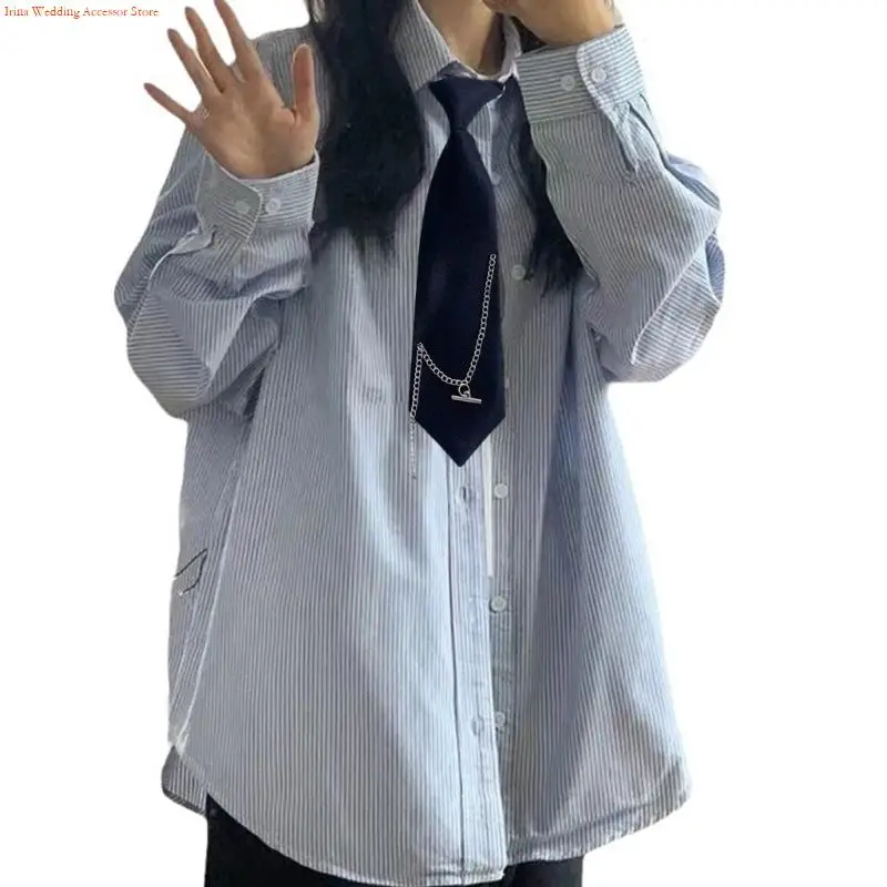 G92D Professional Pre Tied Metal Chain Necktie Women and Girls Suitable for Business Conferences and Office
