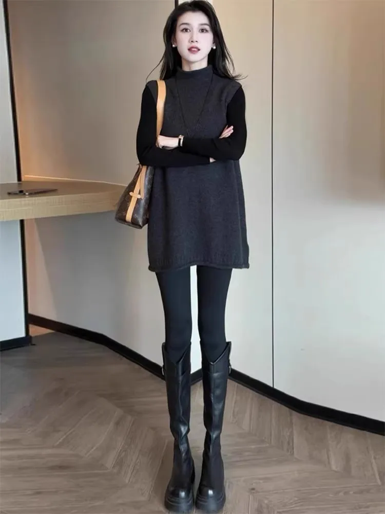 Sli Vielseitiges Damen-Weste- und Basis-IRT-Set, schlankmachender zweiteiliger Anzug, lässiger Winter-Faion, trendige Quali-Basischicht