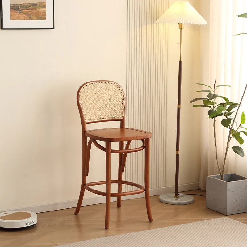 

Nordic solid wood bar chair household island milk tea shop chair rattan bar bar high backrest