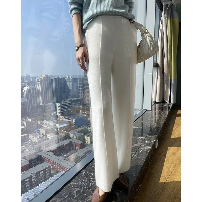 New 100% Cashmere Knitted Women\'s Wide Leg Pants Loose and Comfortable Autumn and Winter Women\'s Long Cashmere Wide Leg Pants