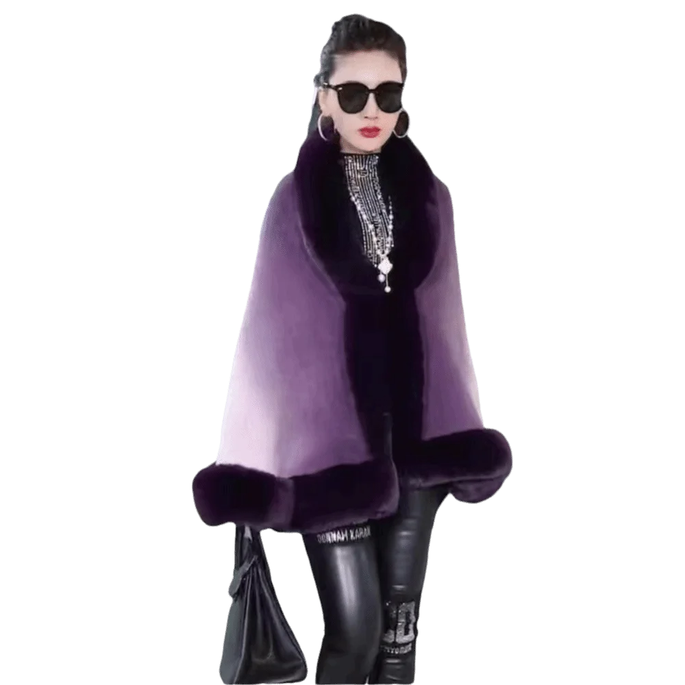 

Women Fashion Winter Warm Shawl Thicken Elegant Bridal Wrap Shawl Gradient Color Fluffy Faux Fur Collar Shawl