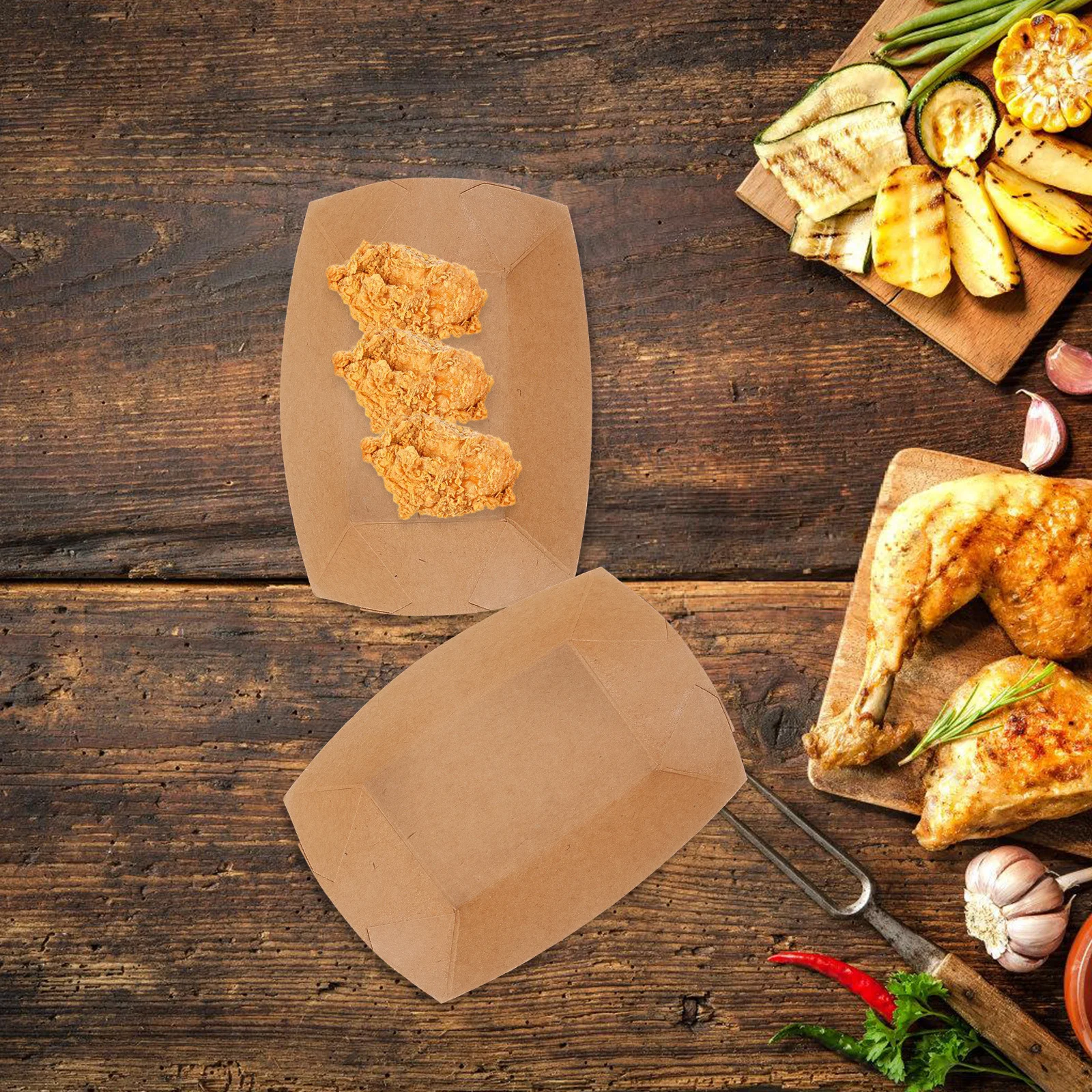 

50Pcs Paper Food Serving Boats Disposable Take Out Trays for Snacks Bbq Fried Chicken Tacos Sushi Burgers Ideal for Restaurants