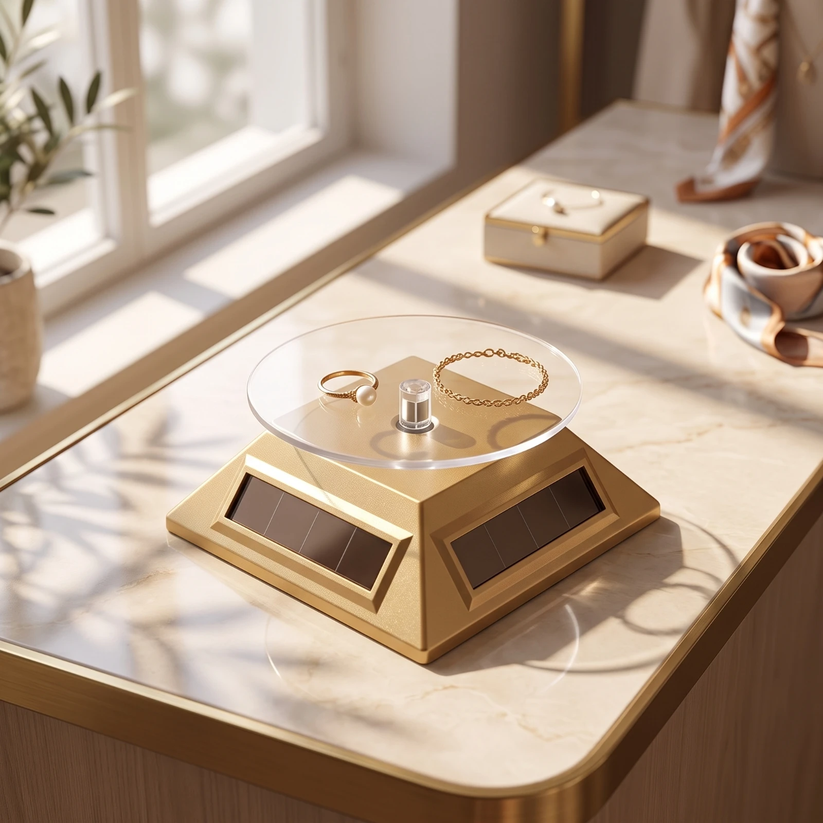 Rotating Display Stand 360-Degree Turntable Display Stand Solar Turntable Clear-Top for Jewelers, Showcases, Retail Counters