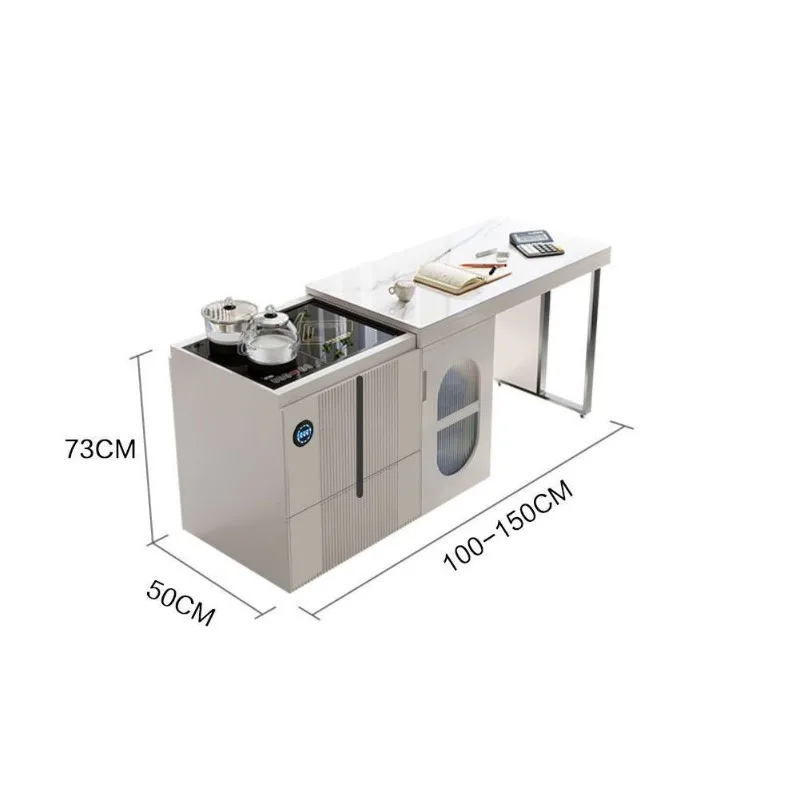 Mobile tea table telescopic lifting rock slab tea table, light luxury and modern, living room home, balcony tea table