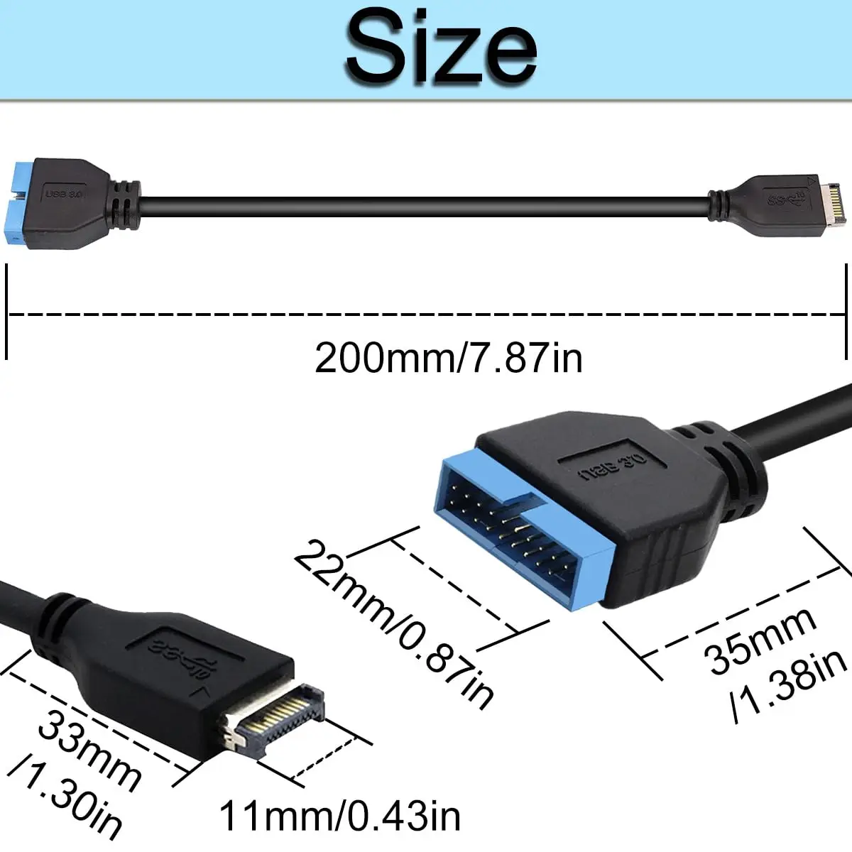 Mainboard Front Panel USB 3.1 Type-E Header to USB 3.0 19-Pin Male Connector Motherboard Extension Cable for PC Desktop Adapter
