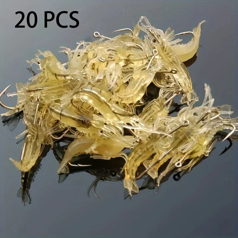 เหยื่อกุ้งเหยื่อตกปลากุ้งนุ่มสําหรับน้ําจืดน้ําเค็มชุดเหยื่อกุ้งเรืองแสงพร้อมลูกปัดตะขอคม