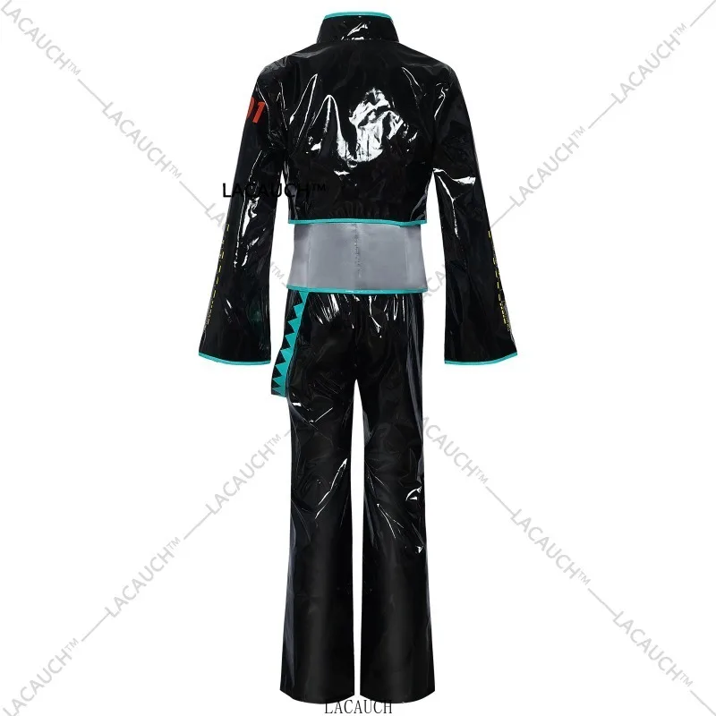 Anime Mikuo mâle femme Version Cosplay Costume noir veste en cuir PU pantalon fantaisie Halloween tenue de fête femmes hommes perruques vertes