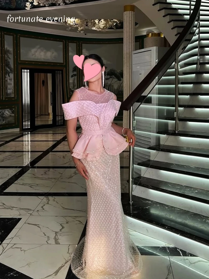 

Fortunate Evening Elegant Vintage Sweet Pink Mermaid Beads Lace New Customized Formal Occasion Prom Dress Evening Party Gowns