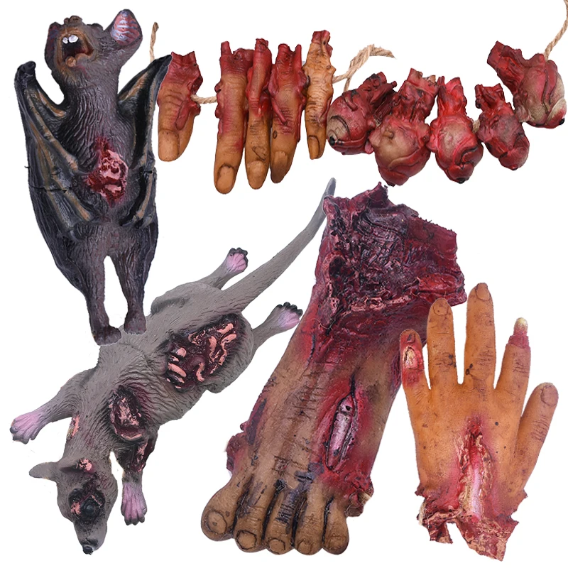 Halloween Blood Props Fake Scary Broken Bat Hands Feet Ornament for Haunted House Halloween Vampire Party Decorations