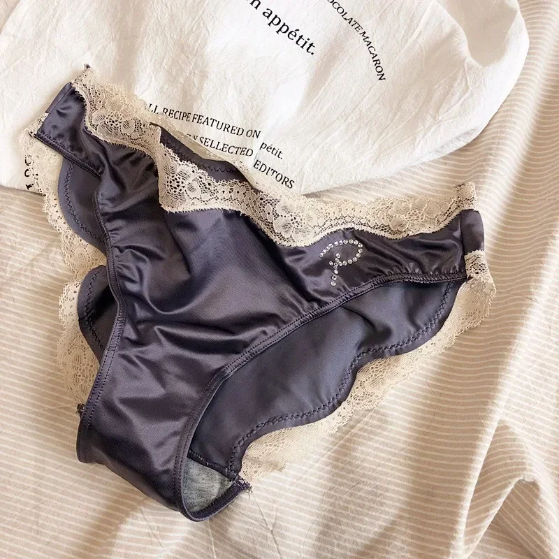 النساء سراويل الساتان الملابس الداخلية الكورية القطن المنشعب الدانتيل ملخصات رسالة الفرنسية مثير حجر الراين الدانتيل سلس منخفضة الخصر ملخصات