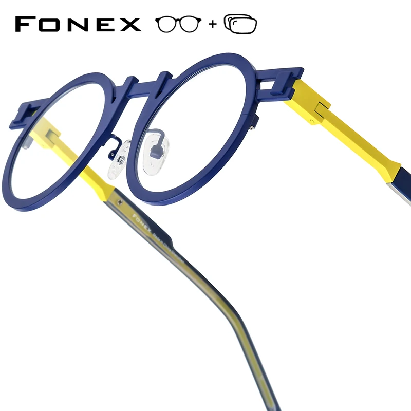 

FONEX Progressive Prescription Glasses Anti Blue Ray Myopia Optical Lens Eyewear Women Round Eyeglasses Titanium Frame 85833