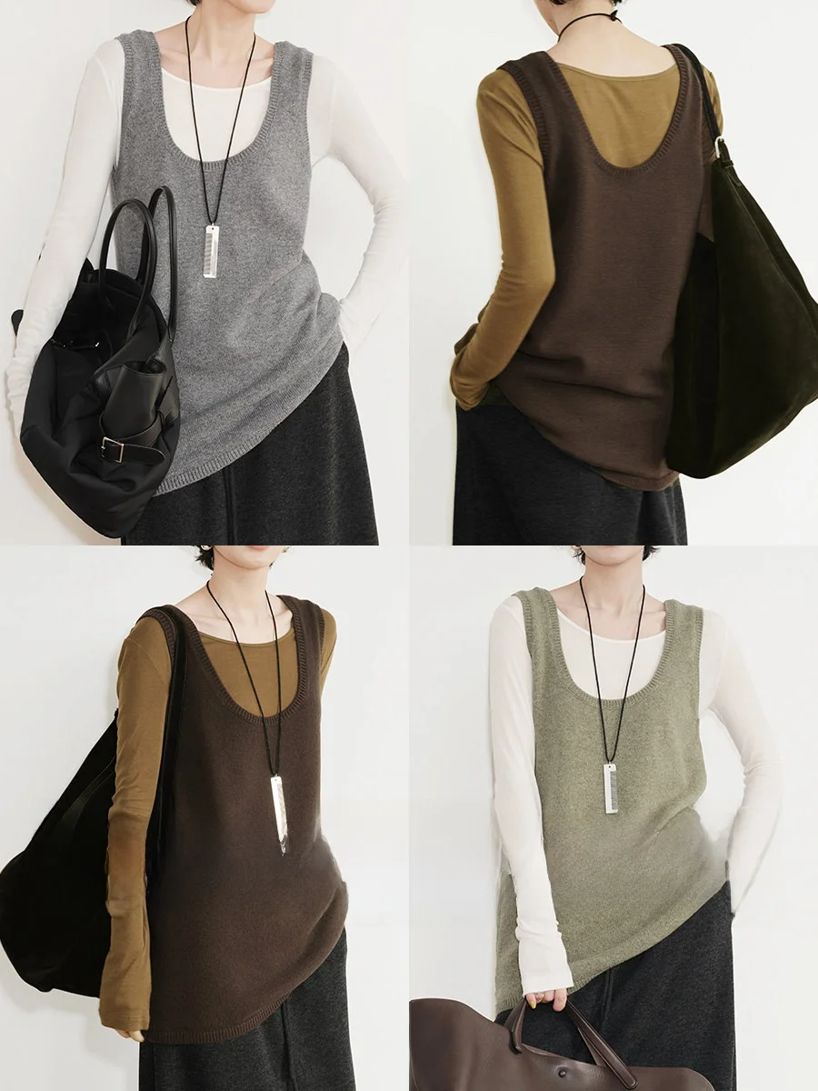 

Жилет Amyy Studios универсальный, свободный, вязаный, из 100% шерсти, с U-образным вырезом, красивый, для повседневной носки, женский, модный