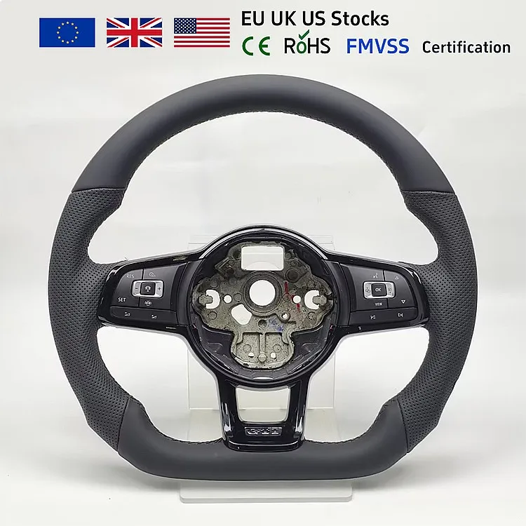Volante in pelle a fondo piatto per Golf 6 7 con finiture in fibra di carbonio, stile racing sportivo