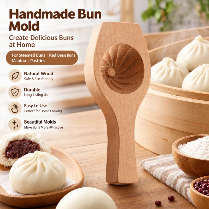 New Solid Wood Hand Made Stuffed Bun Pattern Mantou Mold Is Suitable for Novices to Make Hand Made Steamed Bun Pasta
