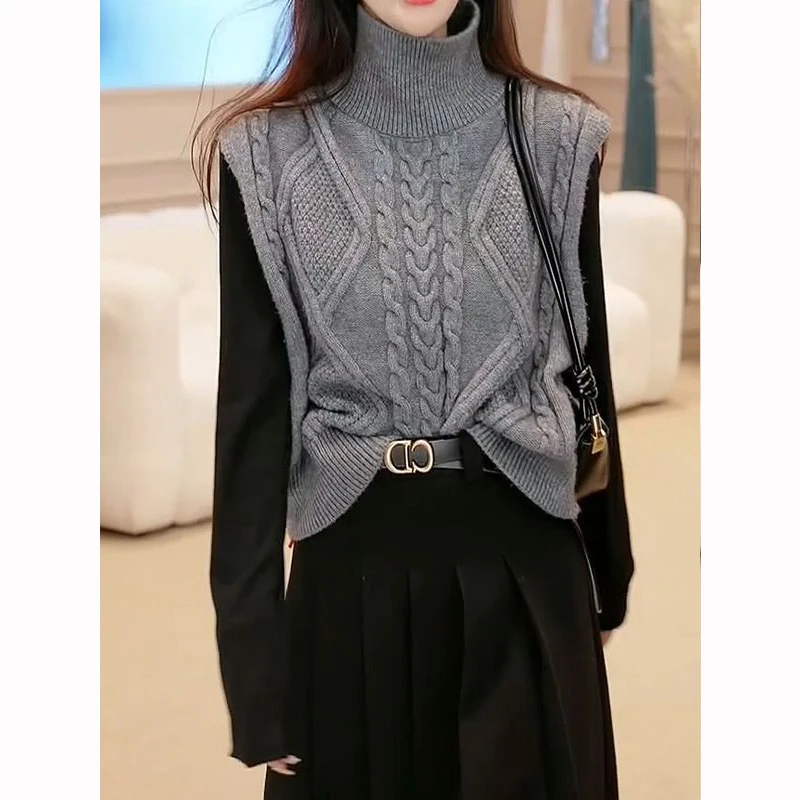 Autumn 2024 Fashion Light Luxury Elegant Goddess Pullover Solid Color Knitted Vest New Slimming Commuter Sweater